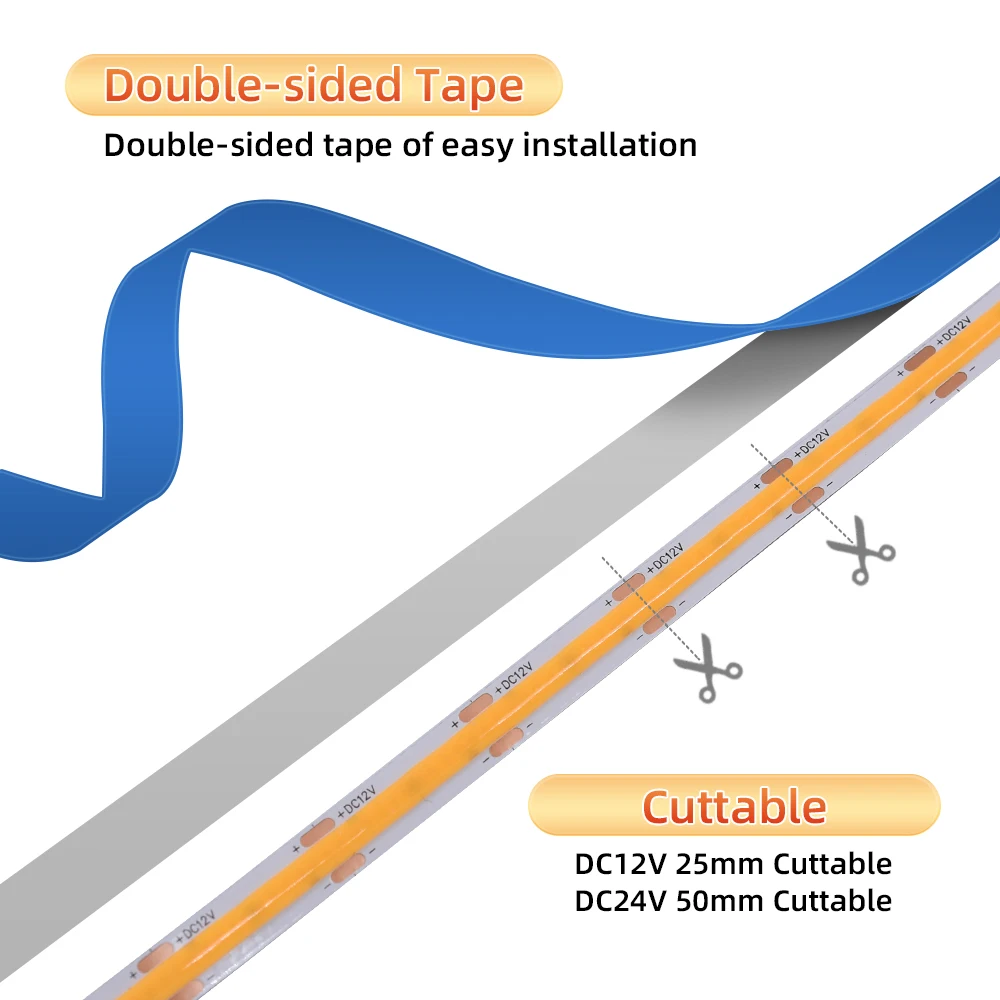 DC12V 24V Dimmable COB Led Strip Ribbon High Density Flexible Led Tape Light 480LEDs Warm/Nature/Cool White