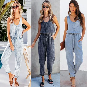 Women's Spring/Summer Bodysuit Collection New Cross-Border Design with Loose Sleeveless Denim