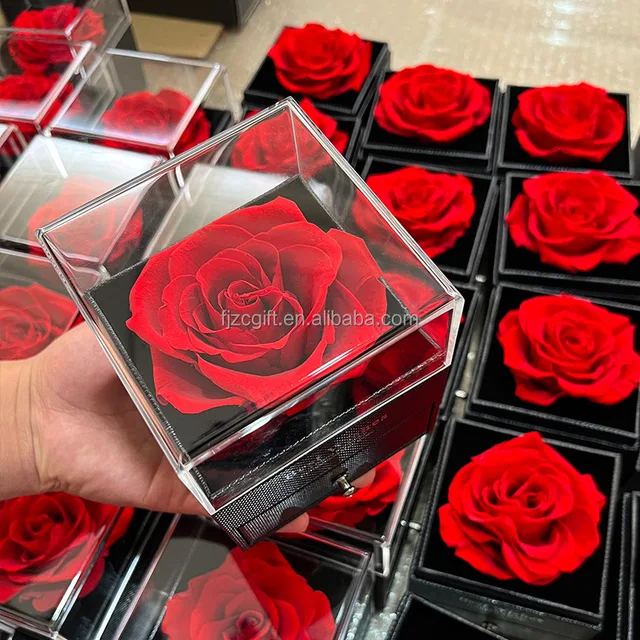 Factory Direct Eternal Flower Acrylic Rose Necklace Gift Box  Mother's Valentine's Day Jewelry Box Gift Box