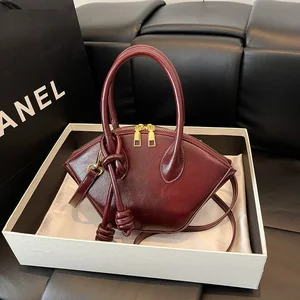 Trendy Fan Shaped Faux PU Leather Handbag Women's Stylish Top Handle Crossbody Purse for Daily