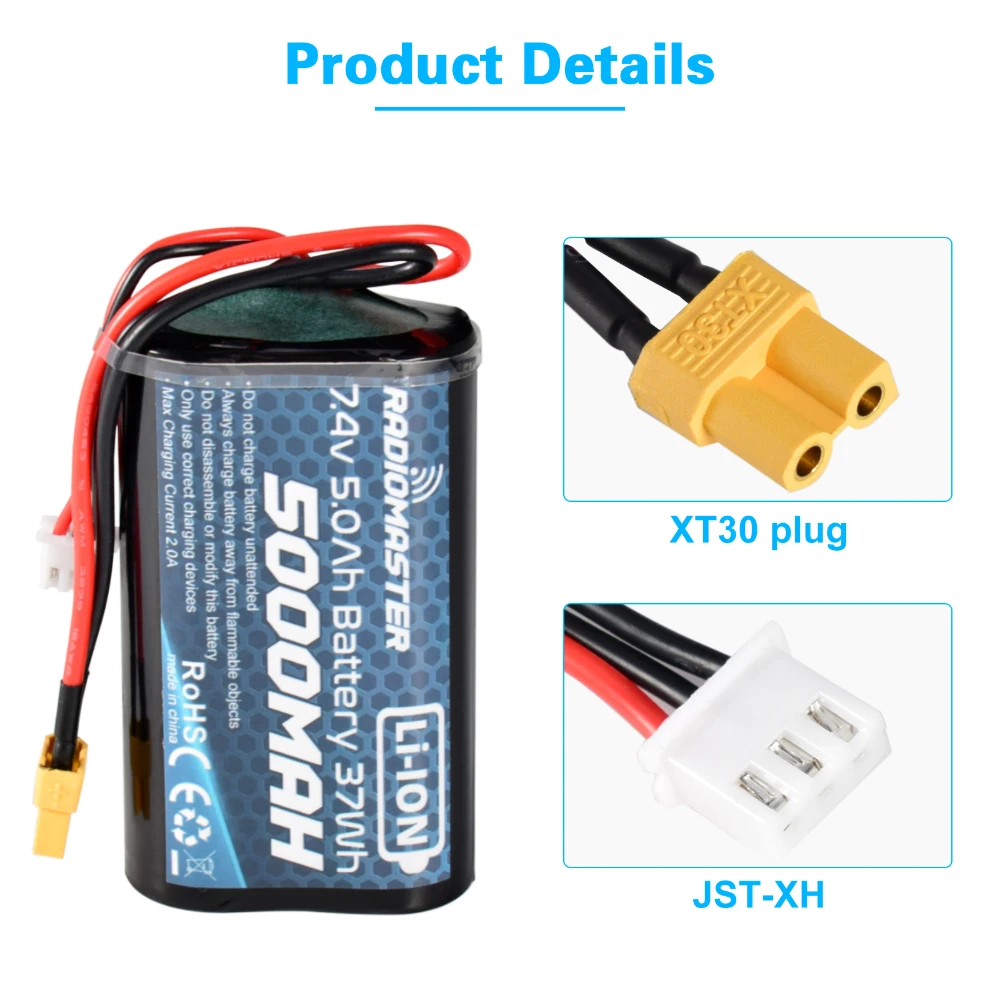 Batteria LiPo RadioMaster 5000mAh 7.4V 2S Per TX16S E TX18S – Più Ore Di Volo!