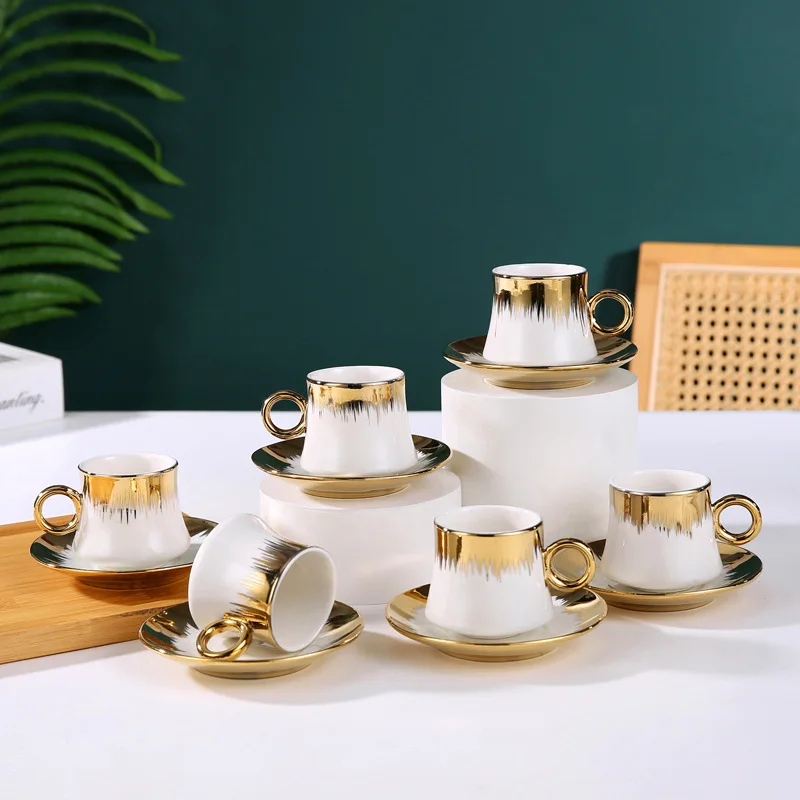 Luxury Porcelain Gold Rim Turkish Coffee Cup Set Espresso Ceramic ...