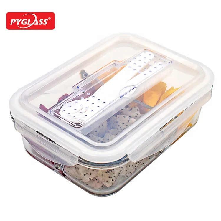 Glass Meal Prep Containers 3 Compartment (950 ML) - Glass Lunch Box with  Lid