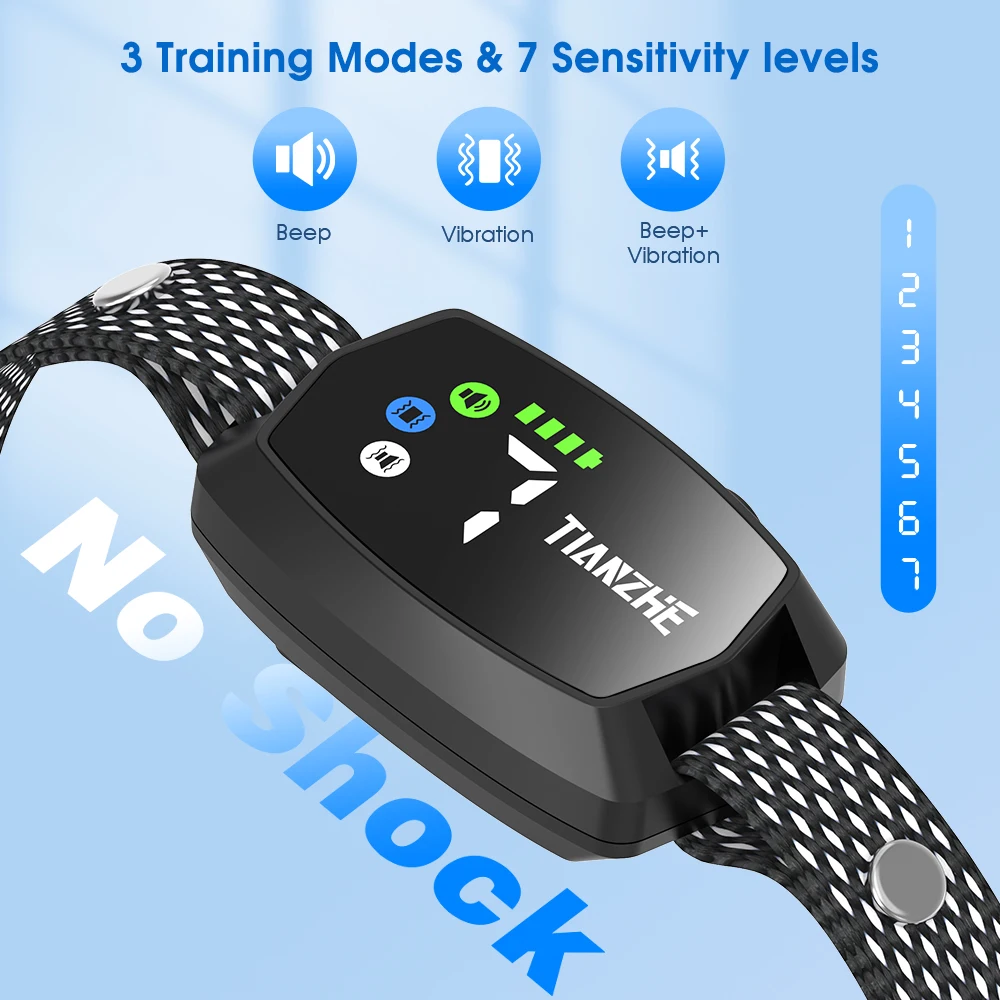 Anti-Bark Device No Shock Safe Stop Barking Training Dog Bark Control Collar With Sound Sensor and Gyroscope Motion Sensor