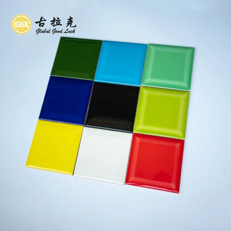 Deep Beveled Colorful Square Shape Ceramic Tile For Kitchen and Floor