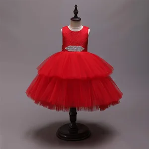 Girl Princess Gown Dress Children's Wedding Cake Little Flower Trailing Performance Skirt Host Clothes for Kids