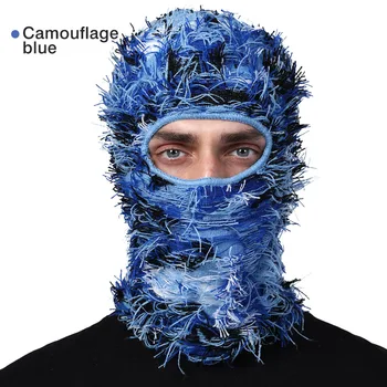 Winter Knitted Camouflage Face Mask Cycling Hip Hop Beanie Windproof Thermal Fleece Skimask One Hole Grassy Distressed Balaclava