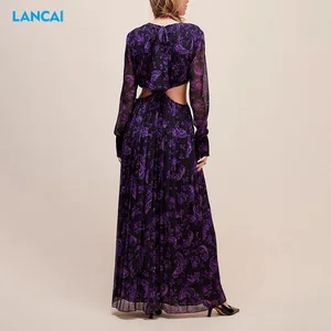 Custom Pattern Custom Logo Women's Purple Maxi Women Long Sleeve Dress for Women Slim Fit Casual Dress