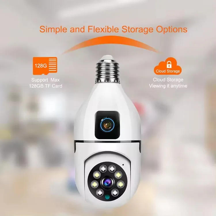 Dual-lens Cameras Smart 4mp Wireless Wifi Light Bulb Camera 360 Surveillance Security Ip Indoor Dual Lens E27 Bulb Cctv Camera