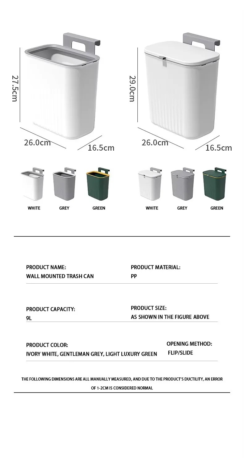 product upgraded thickened plastic pp vertical compost waste bin kitchen hanging trash can with hanging hook  sliding open lid-35