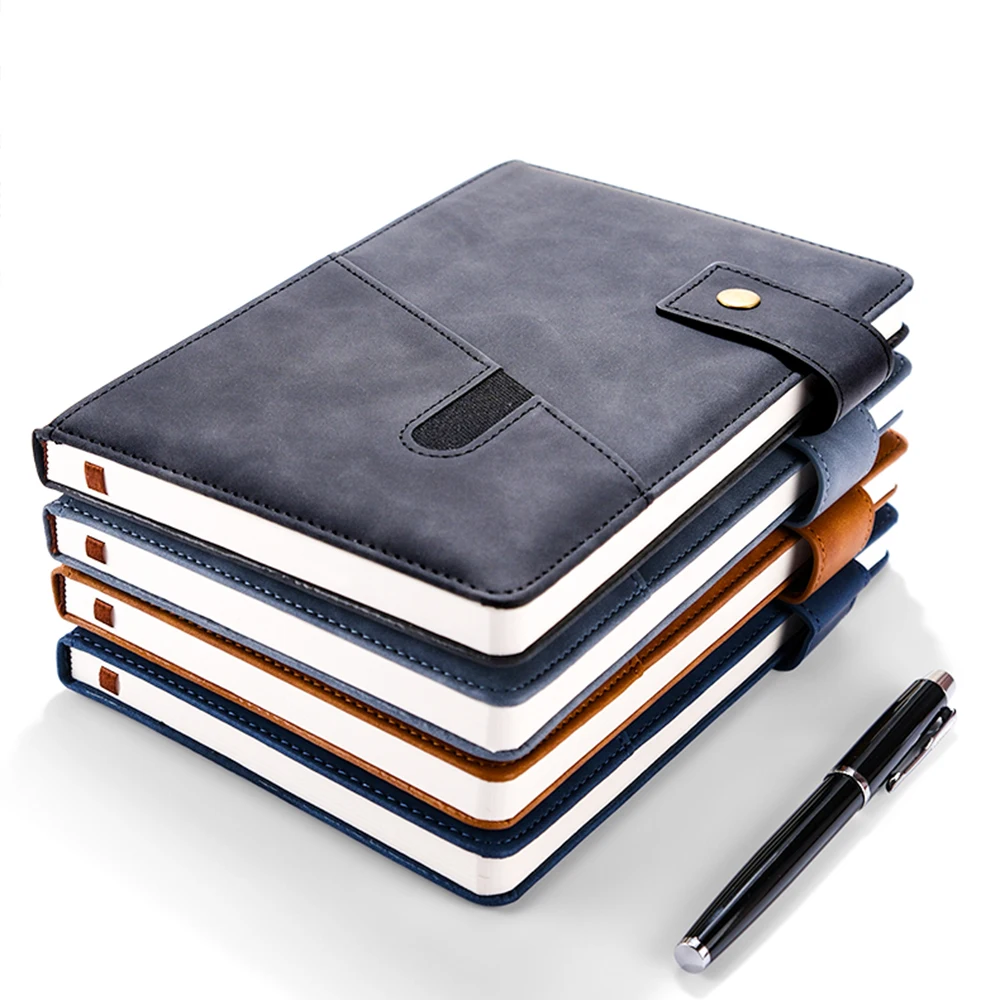 Premium 100 Sheet Notebook Planner Classic Commercial Design PU Leather Pocket Sewn Hot Press Bound Diary Custom Journal Gift