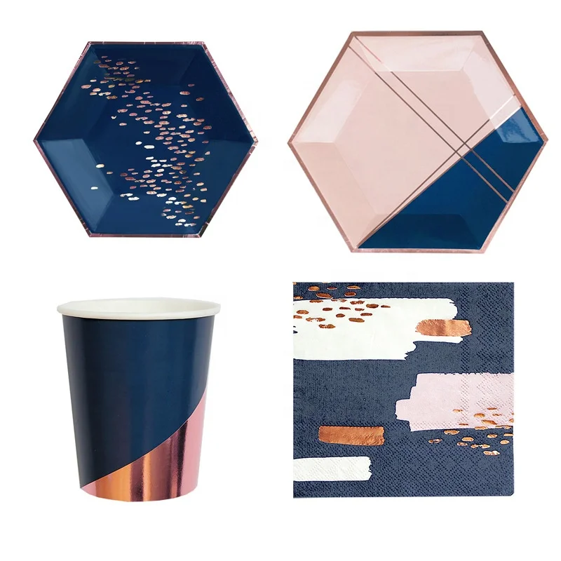 Rose Gold Party Supplies Party Plates Paper Cups Napkins Straws Table Cloth for Birthday Wedding Engagement Hen Party Decorations Rose Gold Party Tableware 24 Guests 