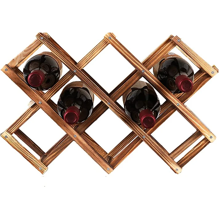 10 Bottle Foldable Tabletop Wine Bottle Stand Holder Display Shelf  Stackable Wooden Wine Rack for Home