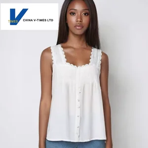 Summer French-Style White Camisole Top for Women Square-Neck Wide-Strap Delicate Lace Pure Cotton Knitted Short