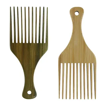 Afro Curly Hair Pick Eco-friendly Wooden Hair Brush Detangle Hair Brush