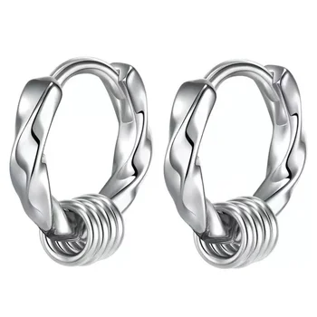 Mobius Men's Hip-Hop Style Stud Earrings Trendy Distinctive Twisted Rope Design Fashionable Minimalist Hanging Hoop Ear Clips