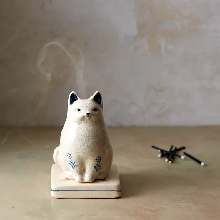Porcelain Animal Cat Rabbit Design Home Decor Gift Set Incense Burner