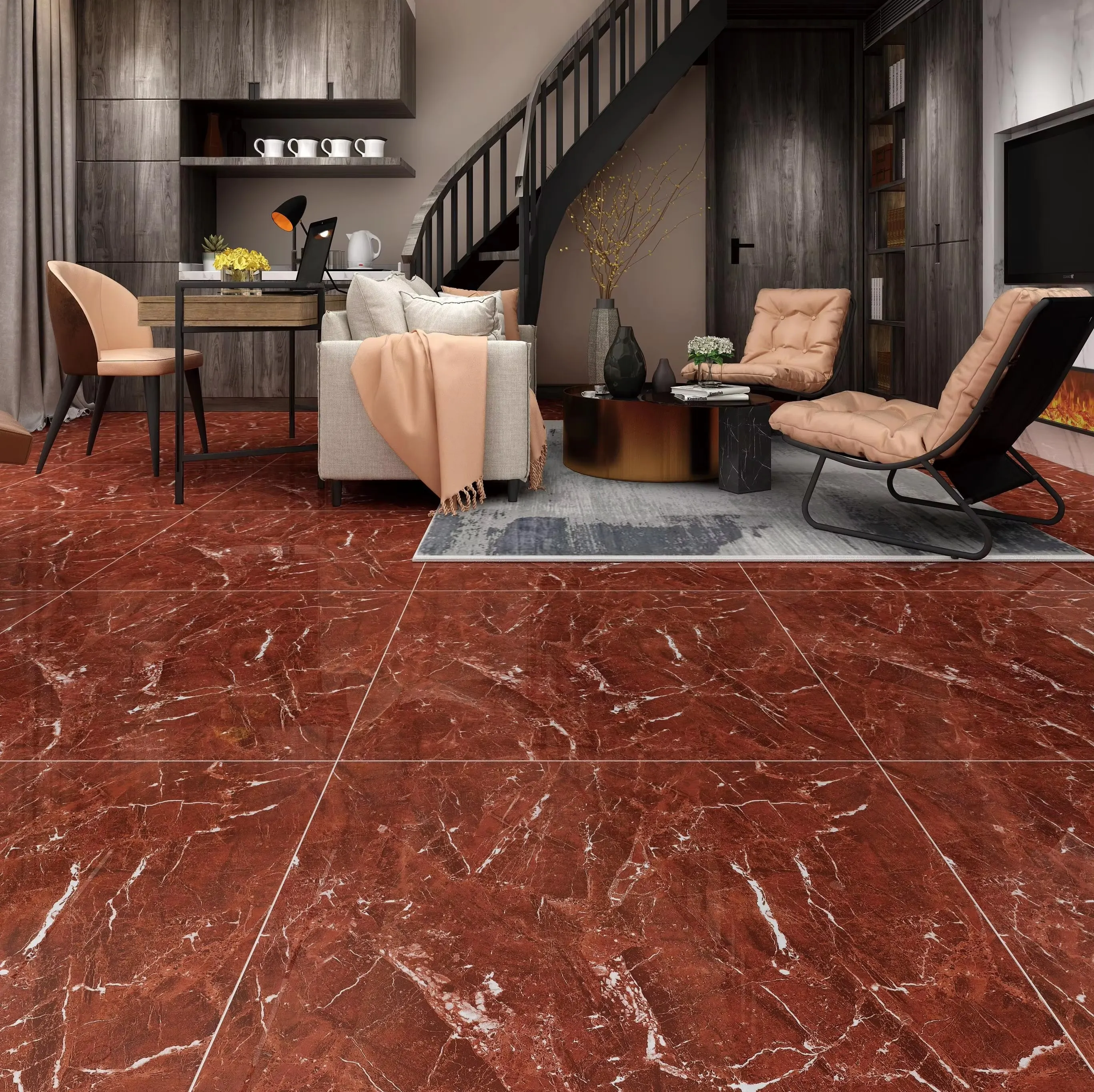 Red Marble Polished Porcelain Floor Tiles 600x600mm - Ideal for