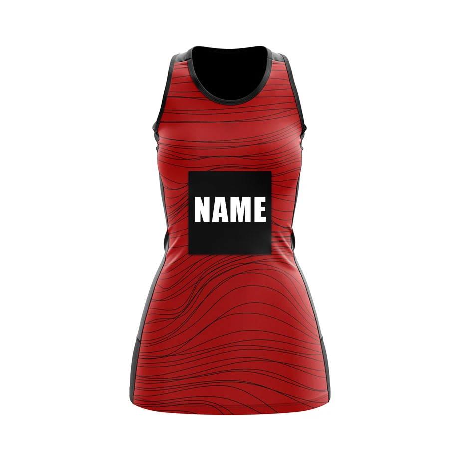 Custom Print Sublimation Netball Dress Netball Uniforms Dress Black and Red Netball Dress for Sports Girls