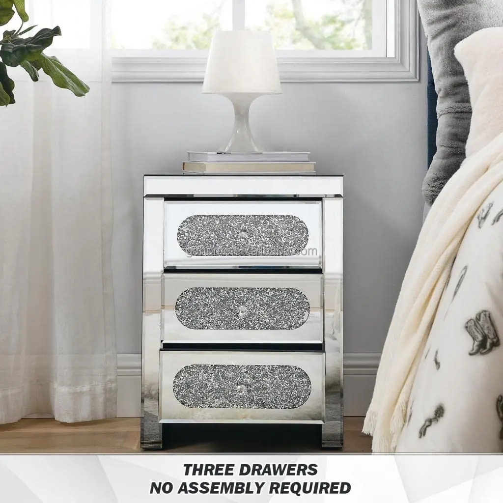 2023 Hottest Mirrored Nightstand Bedside Table Mirrored Lamp Night