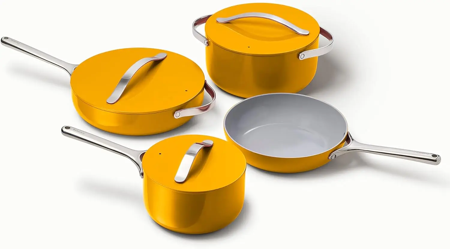 High Quality Yellow Color Press  Ceramic Non Stick Coating  Aluminium Utensils Kitchen Set With Stainless Steel Handle