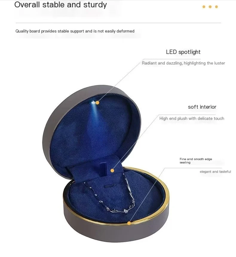 Light Luxury Semi-Circular Light Box Series Velvet Jewelry Box Bronzing Indentation Exquisite Necklace Bracelet Ring Storage Box preview 5