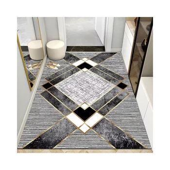 faux cashmere Black  white  gray  geometric pattern doormat made in China durable and machine washable carpet