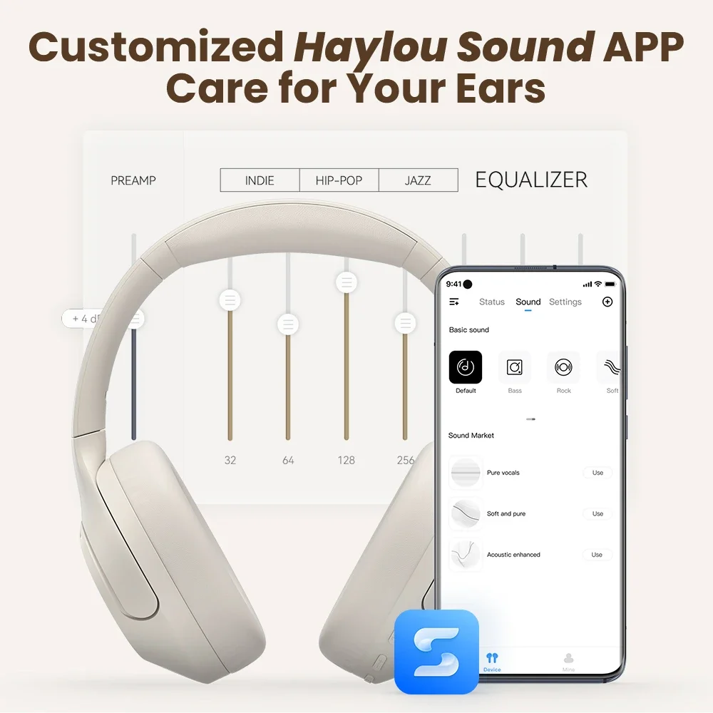 HAYLOU S35 ANC Wireless Bluetooth Headphones 42dB Over-ear Noise  Cancellation Headsets 40mm Driver 60H Playtime Earphones