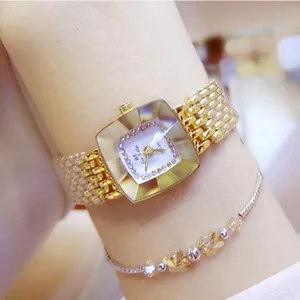 BS Bee Sister Quartz Ladies Watch Square Wristwatches Gold Crystal Stainless Steel Women Alloy Fashion Watch for Ladies