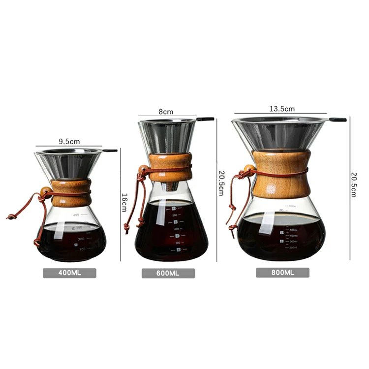 Custom 400ml 600ml 800ml Borosilicate Glass Pour Over Coffee Maker Glass  Coffee Pot with Filter - China Pour Over Coffee Makers and Glass Coffee Pot  price