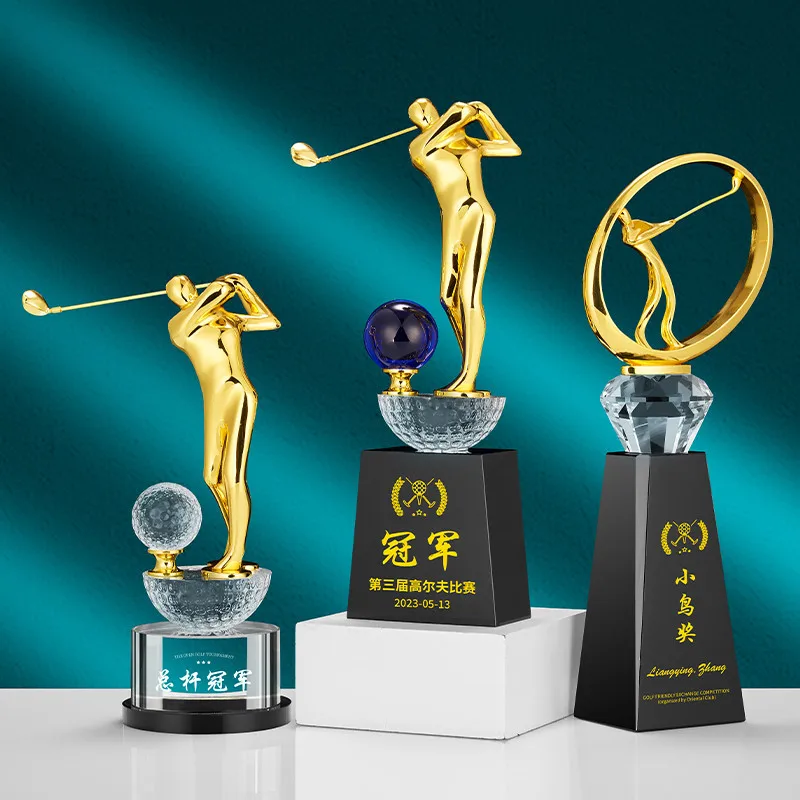 Custom Trophy and Award  Craved Engraving Letters Crystal Trophy  Creative Crystal Glass Metal Trophy