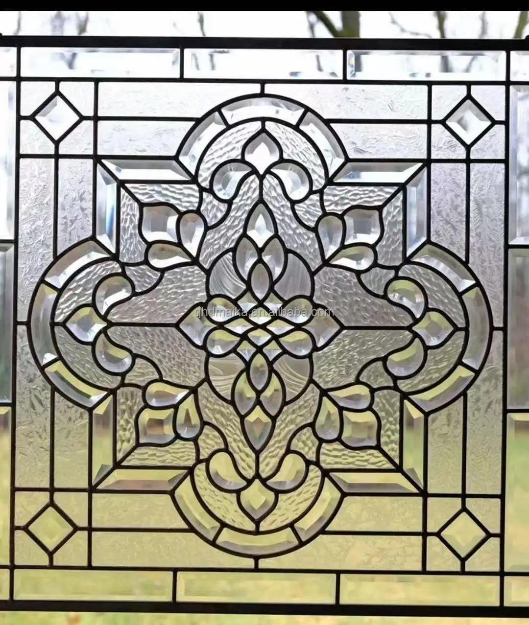 Petit Panneau Vitrail Fait Main - Motif Floral - Verre Au Plomb - Style Cottage