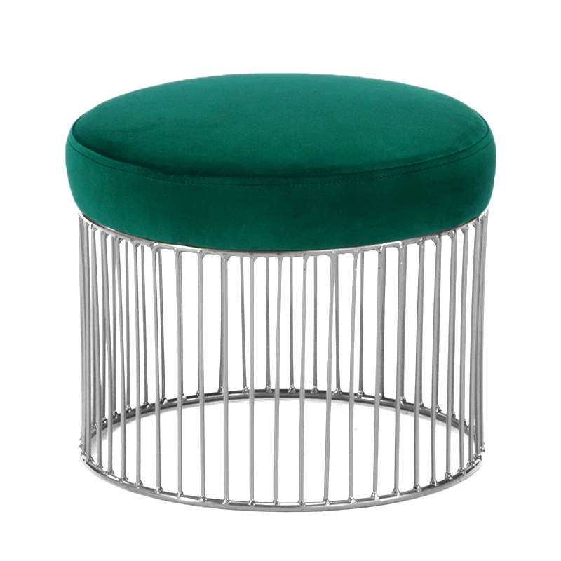 Wholesale Hot Sale Nordic Modern Ottoman Round Stool Pouf Velvet Fabric Ottoman Iron Legs