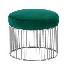 Wholesale Hot Sale Nordic Modern Ottoman Round Stool Pouf Velvet Fabric Ottoman Iron Legs