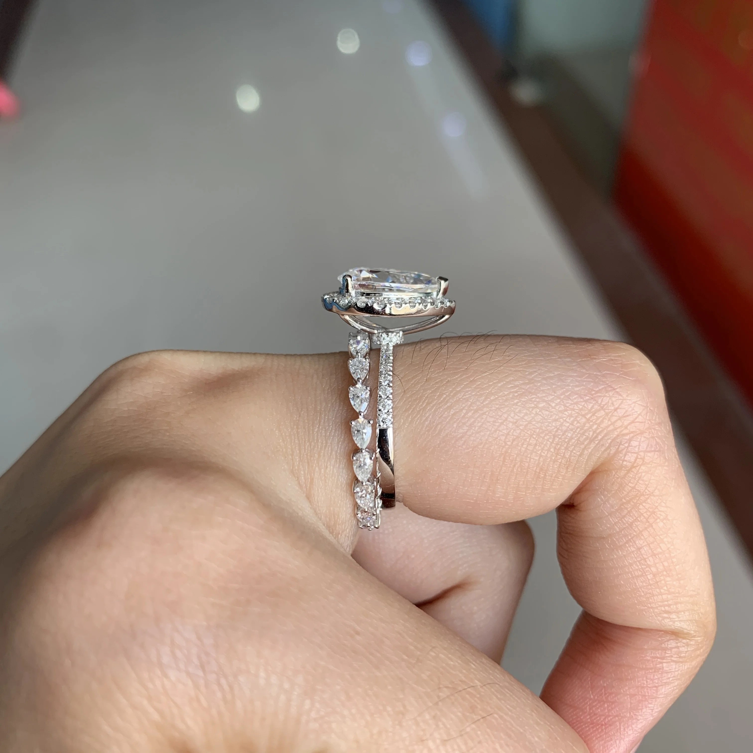 Bague Fiançailles Solitaire Moissanite 2.60ct Or Blanc 14k, Taille 7, Fait Main