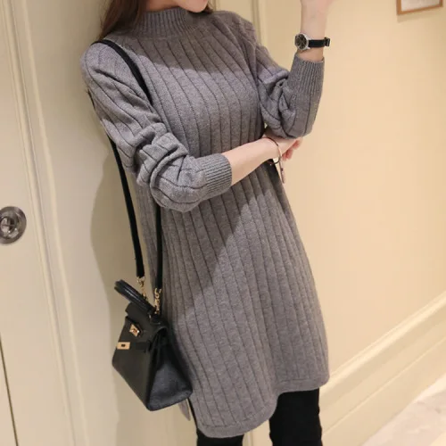korean fashion sweater dress Womens V Neck Long Sleeves Knitted Sweater Dress Korean Fashion Mini Skirt  Tops