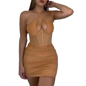 Latest Fashion Design Shirred Stretch Elegant Women Sexy Club Party Bodycon Dresses