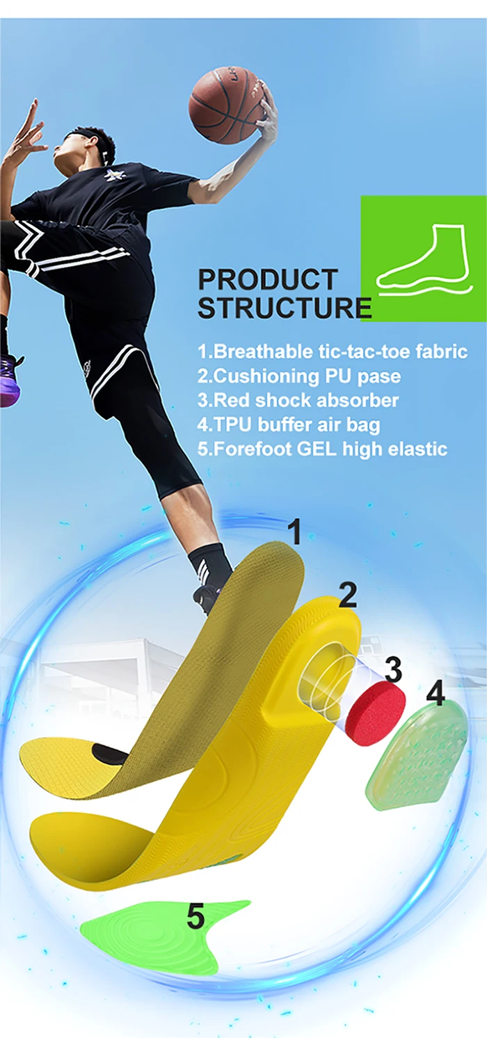 product joghn sports shoes men shoe cushion plantillas para calzado impact absorption shock absorption air cell basketball insoles-40