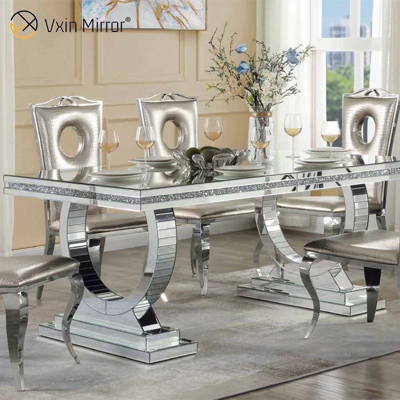 Wholesale 2021 New Design Crushed Diamond Round Silver Dining Furniture