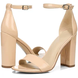 Plus Size Trendy Patent Leather Open Toe Chunky Heel Ankle Strap Summer Sandals High Heels Women