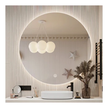 Custom Round Wall Mirror Silver Modern Bath Led Light Smart Bathroom Vanity Mirror
