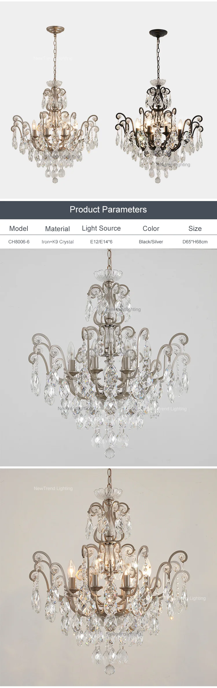 ch8006 6 good quality european style crystal pendent lamp iron frame led chandelier light-1