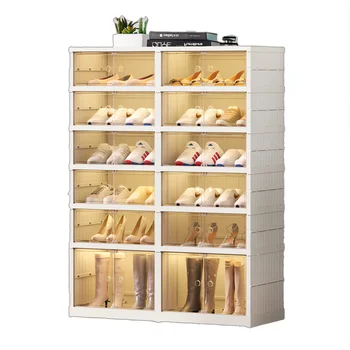 Dustproof white transparent door collapsibling collapsible plastic portable foldable shoes rack cabinet storage organize