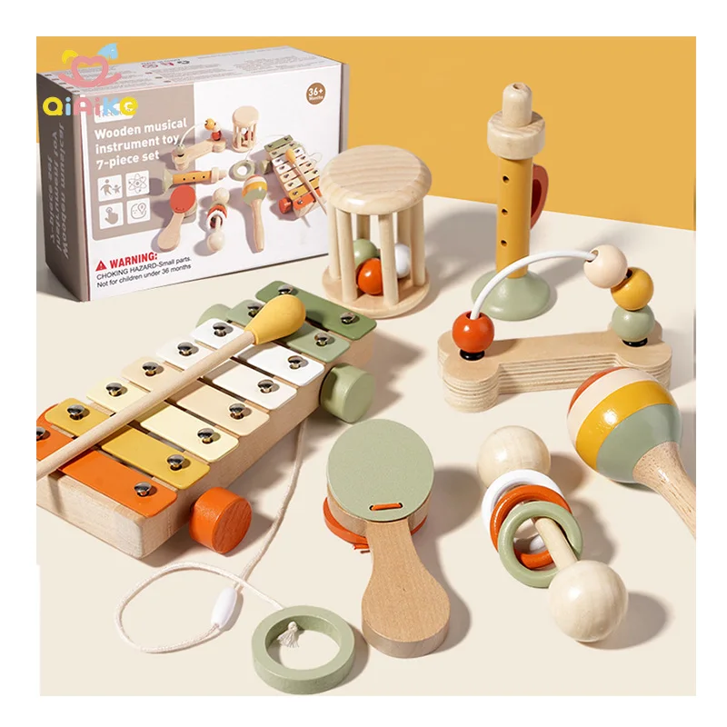 Wholesale 7-Piece Montessori Musical Sensory Toys Wood Baby Instruments for Toddlers Preschool Educational Birthday Gifts Kids