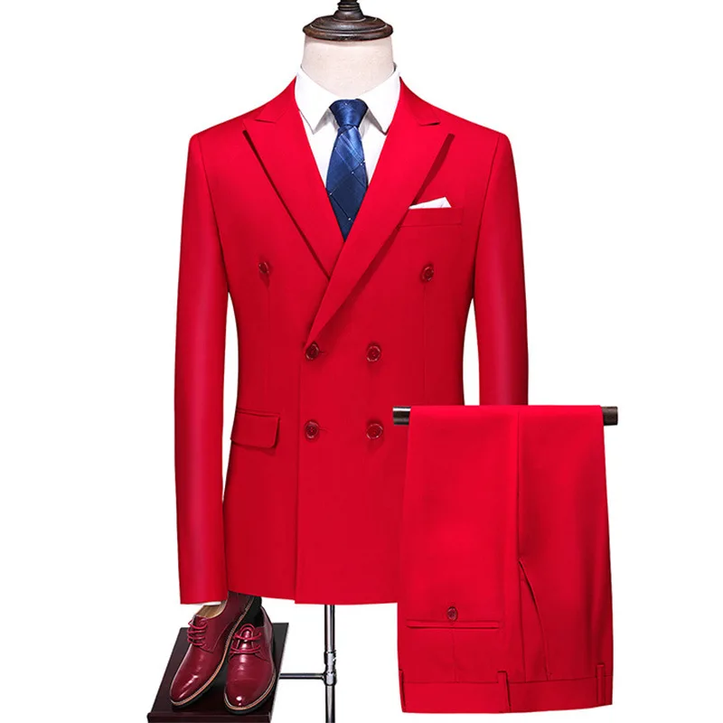 Men's Slim Fit Suit Male Business Casual 2 Piece Trousers Gentlemen Double Breasted Wedd aperçu 6