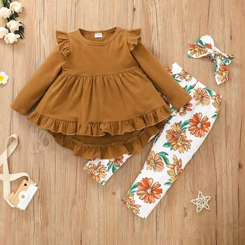 Girls Clothing Sets Fall Spring Two Piece Outfits Dress + Pants Cute Baby Girl Kids Clothes Flower Printing Kids Casual wear