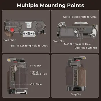 SmallRig Retro Cage for FUJIFILM X-M5, Built-in Wooden Handgrip and Quick Release Plate for Arca - 4892 detail image