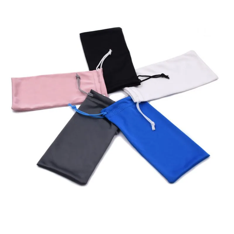 Solid Color Eyewear Bag Closed Storage Bag Double Rope White Microfiber Sunglasses Protective Custom logo Eyeglasses Pouch