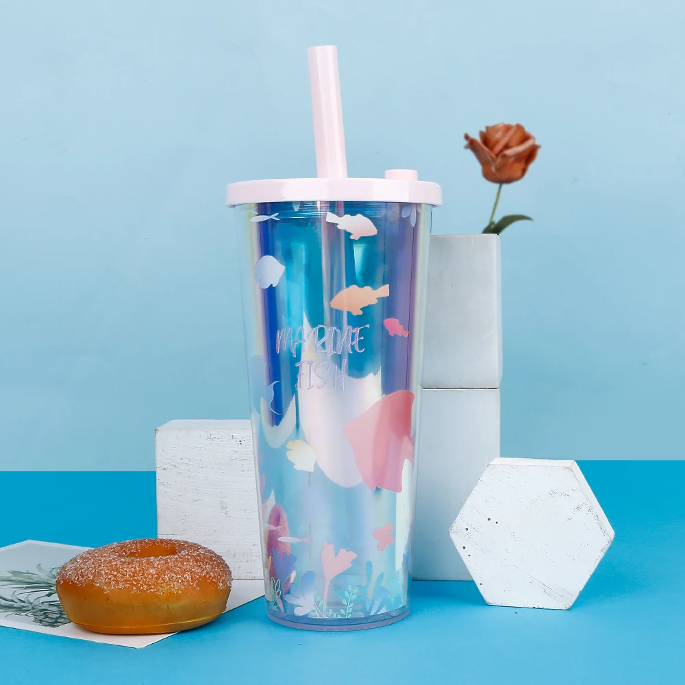 24oz Customized Reusable Tumbler Cup Logo Double Wall Insulated Plastic Coffee Tumbler With Straw and Lid