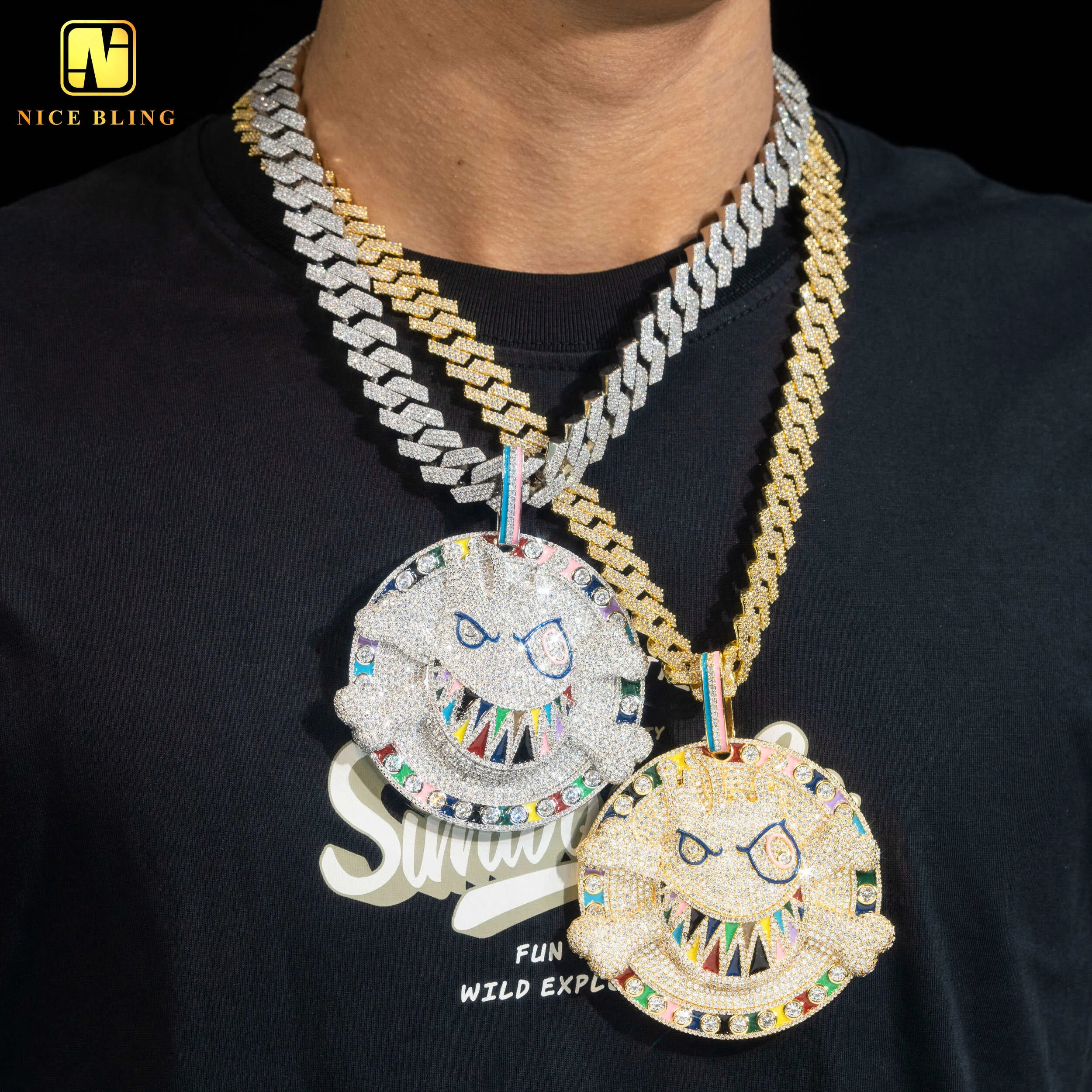 Wholesale Skull Face Cartoon Pendant - Exaggerated CZ Jewelry